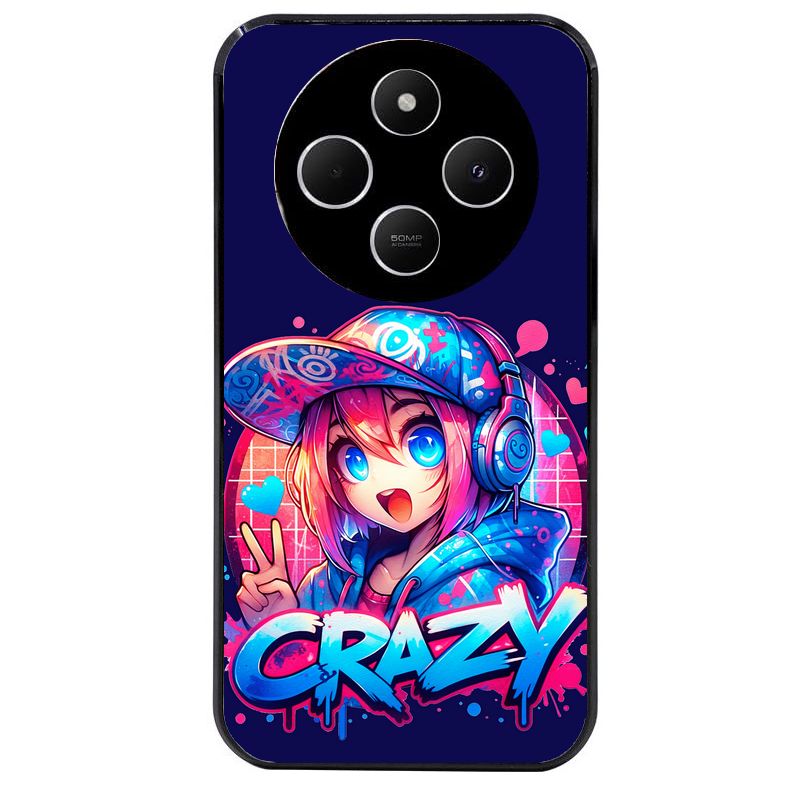 Coque noire taperso pour POCO C75 avec motif anime crazy protection antichoc personnalisée