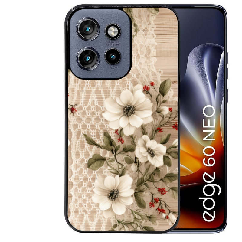 Coque noire taperso pour Moto Edge 60 et Neo Fusion Pro avec motif bois et dentelle 2 protection antichoc personnalisée
