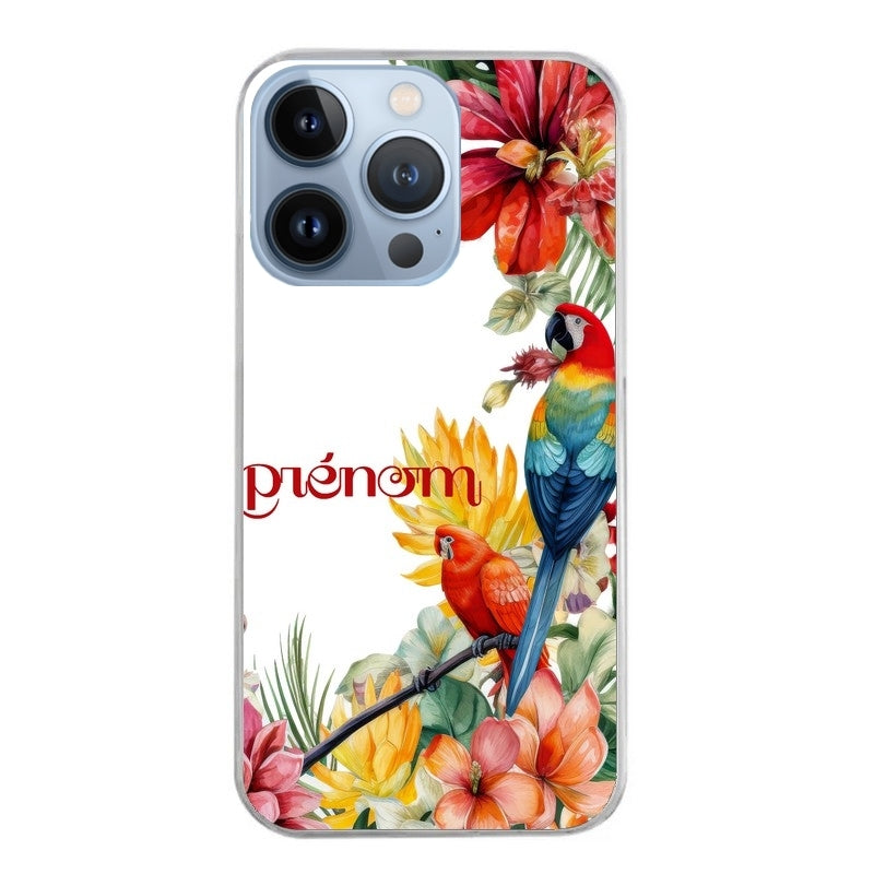 Coque taperso pour Iphone 14 et PRO PLUS PRO MAX avec motif perroquet personnalisee protection antichoc personnalisée
