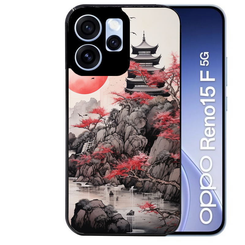 Coque noire taperso pour OPPO Reno 15 et F FS 5G avec motif japan et temple protection antichoc personnalisée