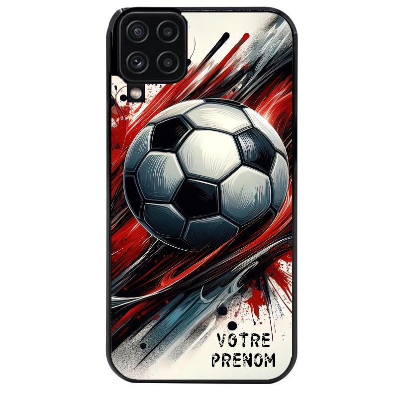 Coque noire taperso pour galaxy A22 A32 A52 A52S 4G 5G  avec motif ballon foot avec prenom protection antichoc personnalisée