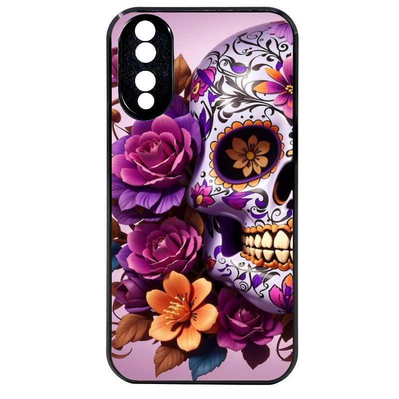 Coque noire taperso pour Honor 70 LITE 90 et LITE avec motif tete de mort calavera violette protection antichoc personnalisée