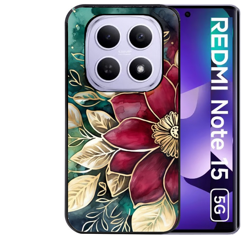 Coque noire taperso pour Redmi Note 15 et PRO PLUS 4G 5G avec motif fleur poinsettia style noel protection antichoc personnalisée