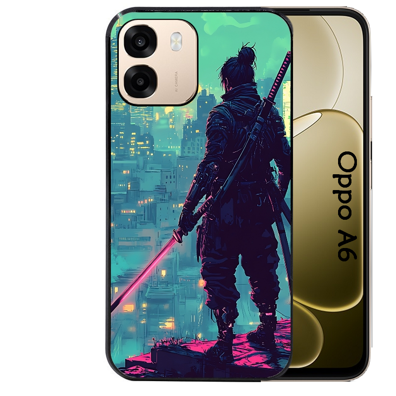 Coque noire taperso pour OPPO A6 A6X 4G et 5G avec motif samourai new york protection antichoc personnalisée