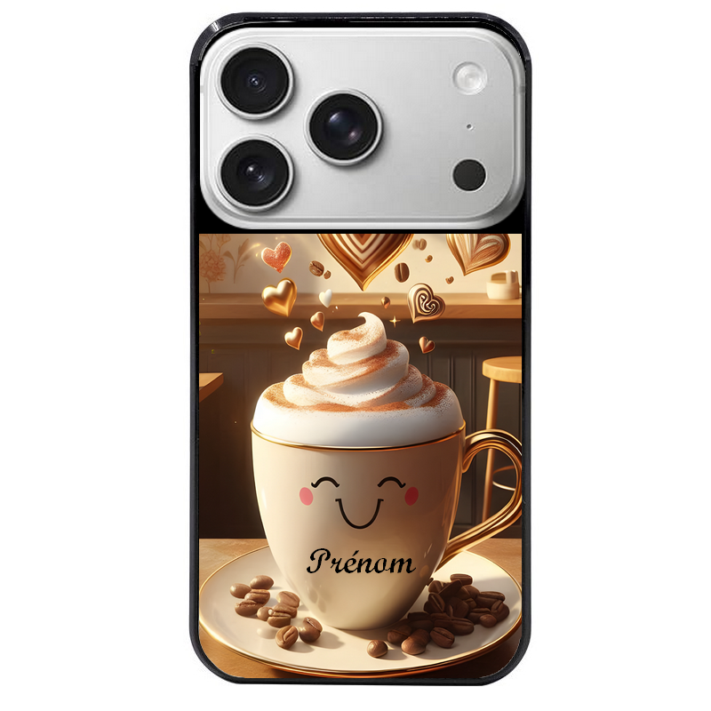 Coque noire taperso pour Iphone 17 17E AIR MAX PRO avec motif cafe love morning personnalise protection antichoc personnalisée