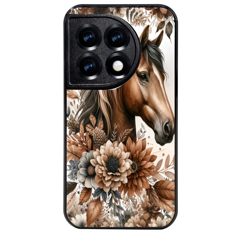 Coque noire taperso pour OnePlus 11 et 12 avec motif cheval automne protection antichoc personnalisée