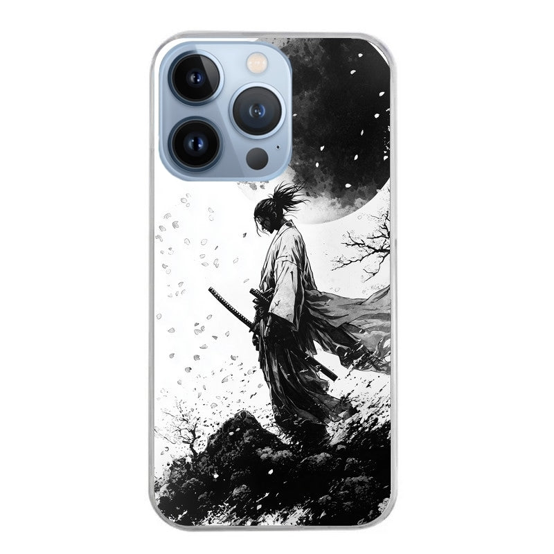 Coque taperso pour Iphone 14 et PRO PLUS PRO MAX avec motif samourai et lune protection antichoc personnalisée