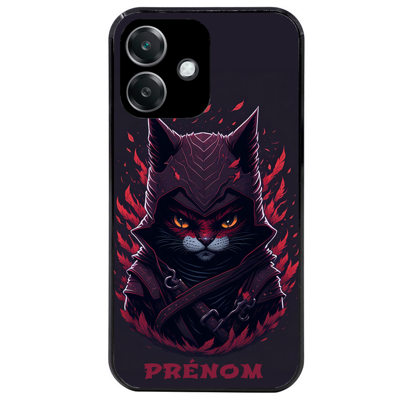 Coque noire taperso pour OPPO A40 avec motif chat samourai personnalise protection antichoc personnalisée