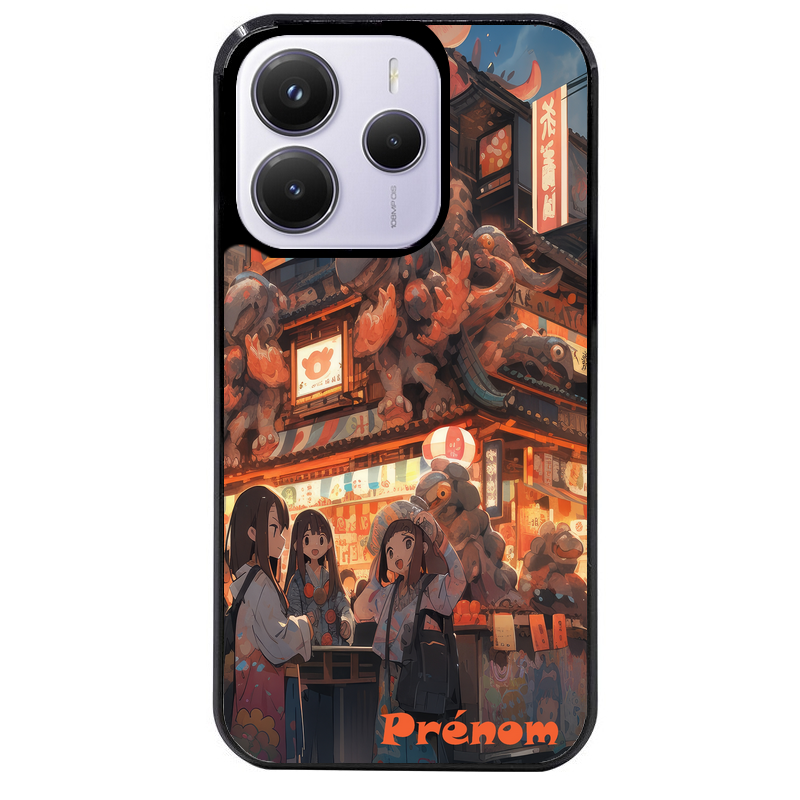 Coque noire taperso pour Redmi Note 14 et PRO PLUS 4G 5G avec motif anime street japan personnalise protection antichoc personnalisée
