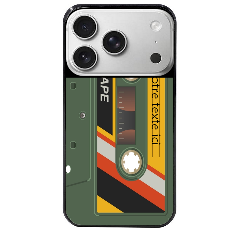 Coque noire taperso pour Iphone 17 17E AIR MAX PRO personnalisable avec motif cassette kaki protection antichoc personnalisée