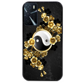 Coque noire taperso pour OPPO A16 et A16S avec motif yin yang et fleur protection antichoc personnalisée
