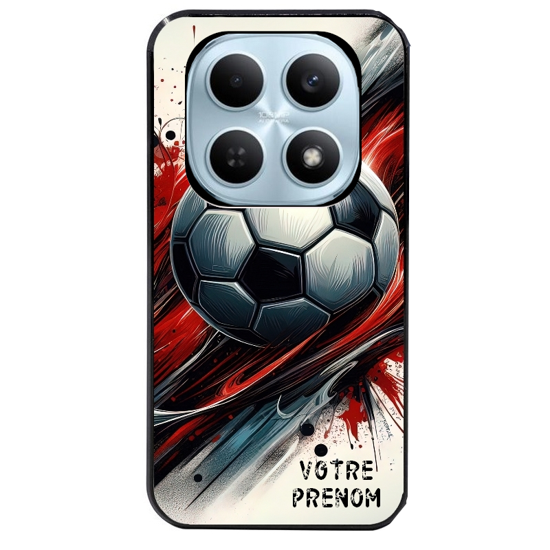 Coque noire taperso pour POCO M8 5G et PRO 5G avec motif ballon foot avec prenom protection antichoc personnalisée