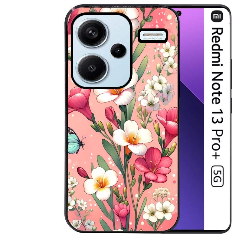 Coque noire taperso pour Redmi Note 13 PRO PLUS 5G avec motif fleur rose protection antichoc personnalisée
