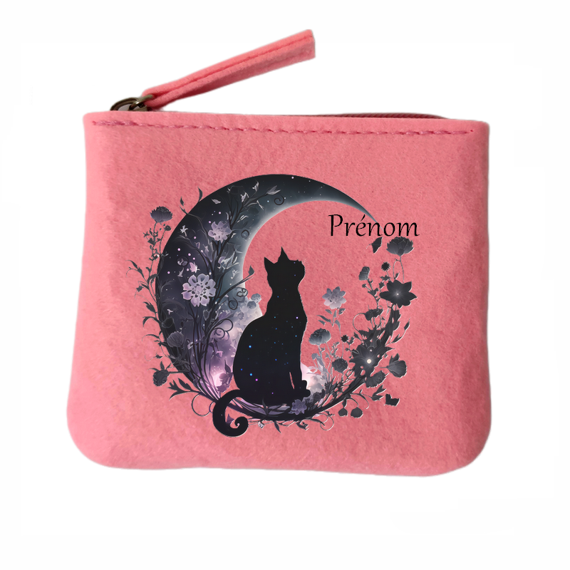 Porte monnaie personnalisé chat lune en feutrine en feutrine