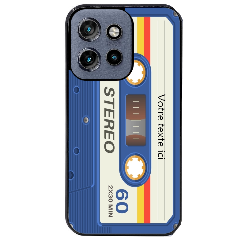 Coque noire taperso pour Moto Edge 60 et Neo Fusion Pro personnalisable avec motif cassette bleu protection antichoc personnalisée