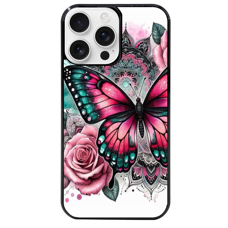 Coque noire taperso pour Iphone 16 16E PLUS MAX PRO avec motif papillon rose protection antichoc personnalisée