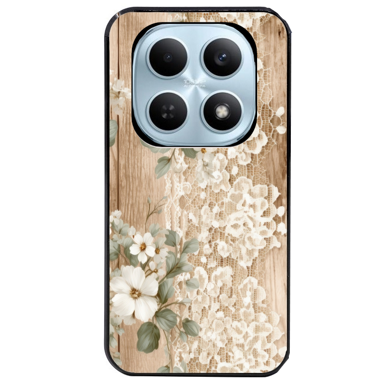 Coque noire taperso pour POCO M8 5G et PRO 5G avec motif bois et dentelle 1 protection antichoc personnalisée
