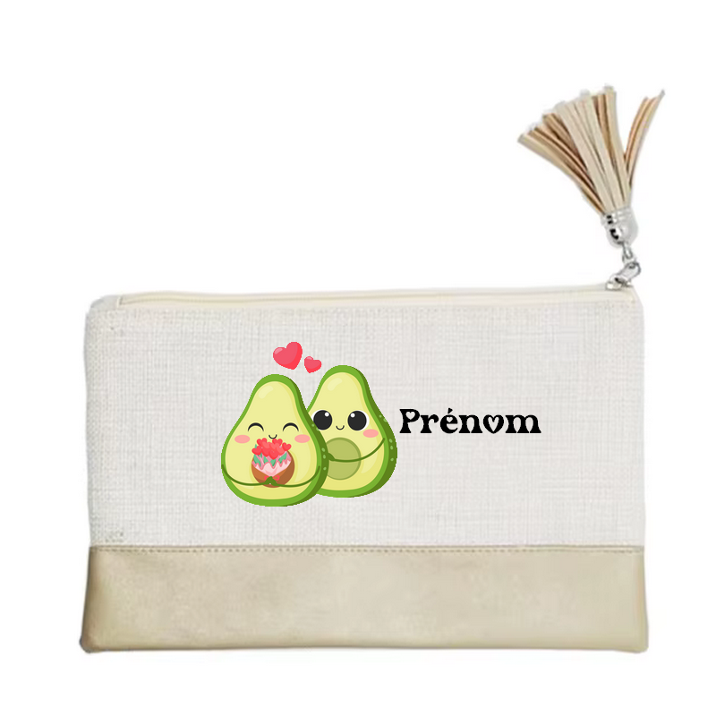 Pochette personnalisée motif avocat love en toile et simili cuir personnalisée