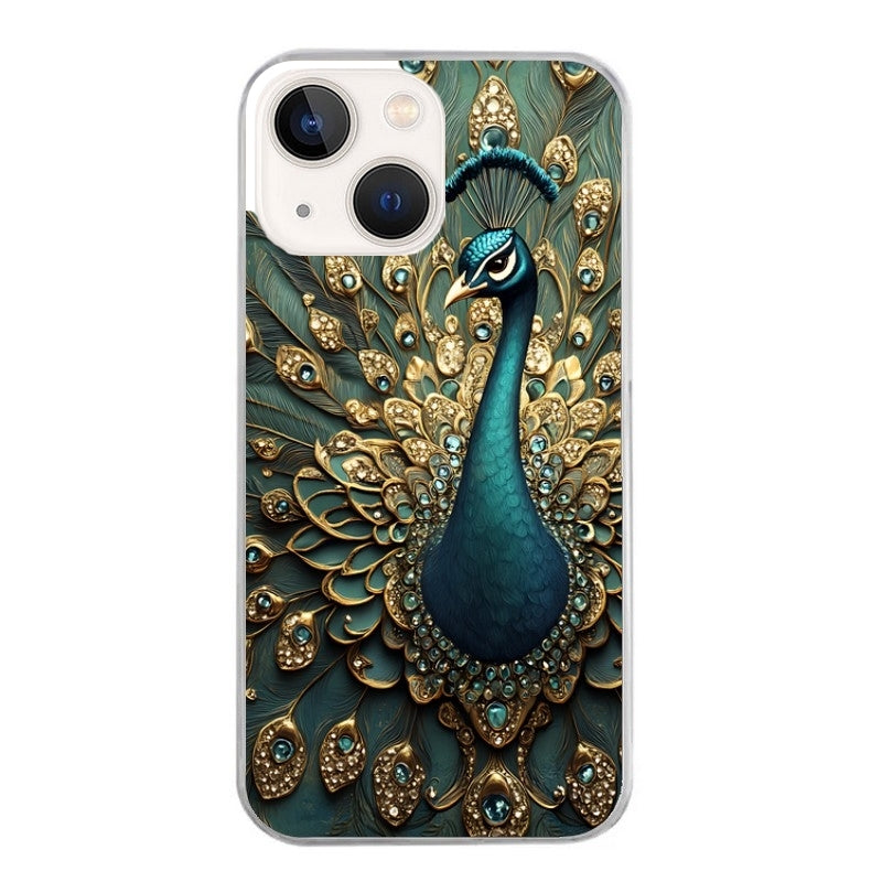 Coque taperso pour Iphone 14 et PRO PLUS PRO MAX avec motif paon bijoux protection antichoc personnalisée