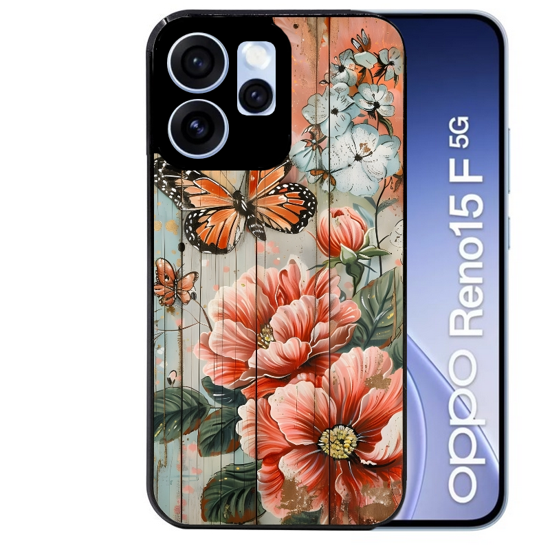 Coque noire taperso pour OPPO Reno 15 et F FS 5G avec motif bois et papillon 3 protection antichoc personnalisée