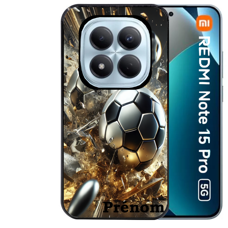 Coque noire taperso pour Redmi Note 15 et PRO PLUS 4G 5G avec motif foot metal personnalisee protection antichoc personnalisée