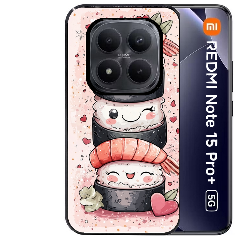 Coque noire taperso pour Redmi Note 15 et PRO PLUS 4G 5G avec motif sushi kawai anime protection antichoc personnalisée