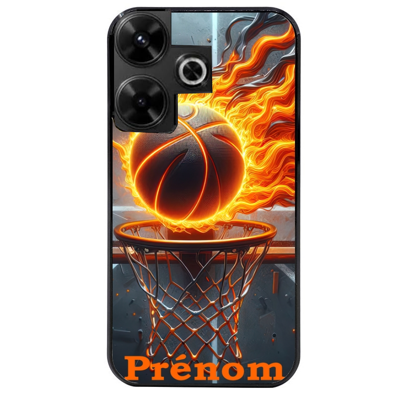 Coque noire taperso pour POCO M6 4G avec motif basket flamme personnalisee protection antichoc personnalisée