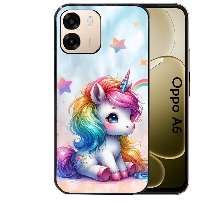 Coque noire taperso pour OPPO A6 A6X 4G et 5G avec motif licorne et etoiles protection antichoc personnalisée