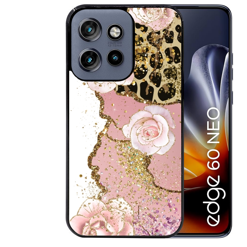 Coque noire taperso pour Moto Edge 60 et Neo Fusion Pro avec motif marbre fleur leopard protection antichoc personnalisée