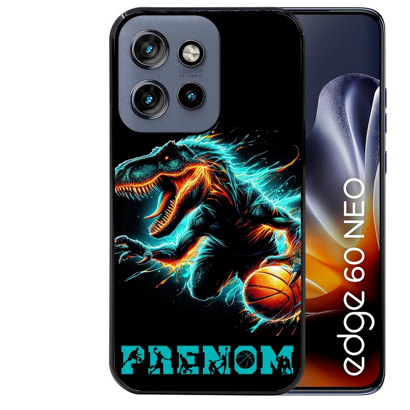Coque noire taperso pour Moto Edge 60 et Neo Fusion Pro avec motif basket et dino personnalisee protection antichoc personnalisée