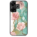 Coque noire taperso pour POCO M6 4G avec motif marbre fleur turquoise protection antichoc personnalisée