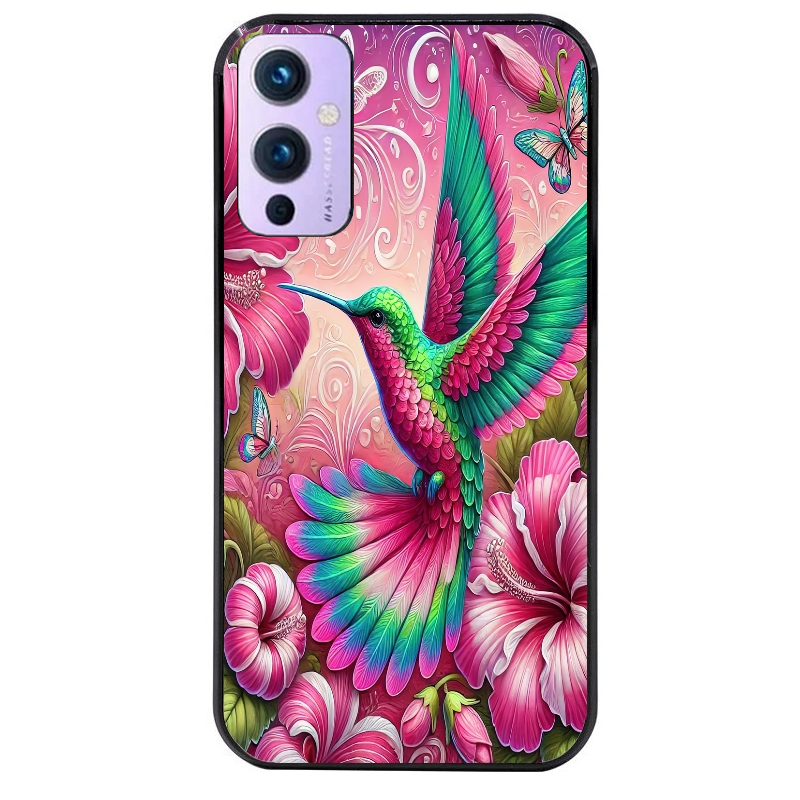 Coque noire taperso pour OnePlus 9 et 9 PRO avec motif colibri et fleurs protection antichoc personnalisée