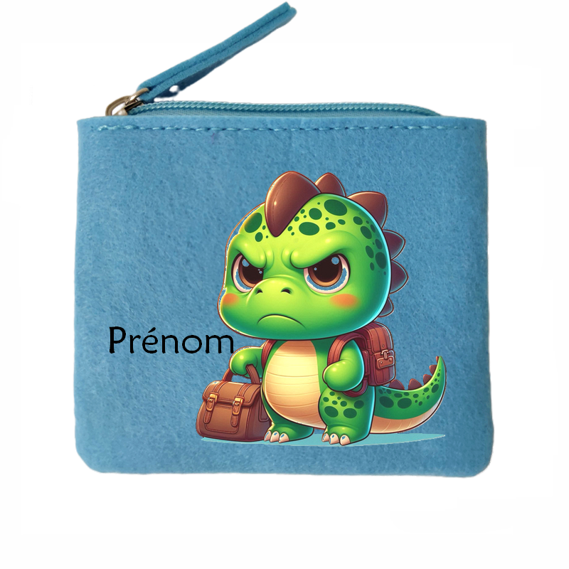 Porte monnaie personnalisé dino raleur en feutrine en feutrine
