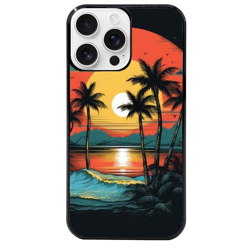 Coque noire taperso pour Iphone 16 16E PLUS MAX PRO avec motif hawaii palmier protection antichoc personnalisée