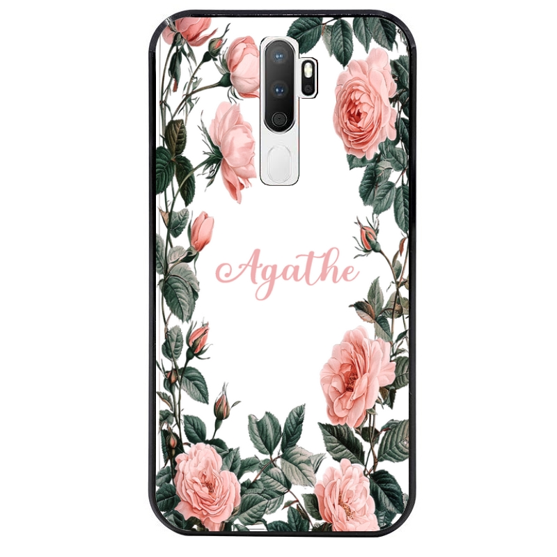 Coque noire taperso pour OPPO A5 A9 2020 avec motif cadre fleur pastel personnalisee protection antichoc personnalisée