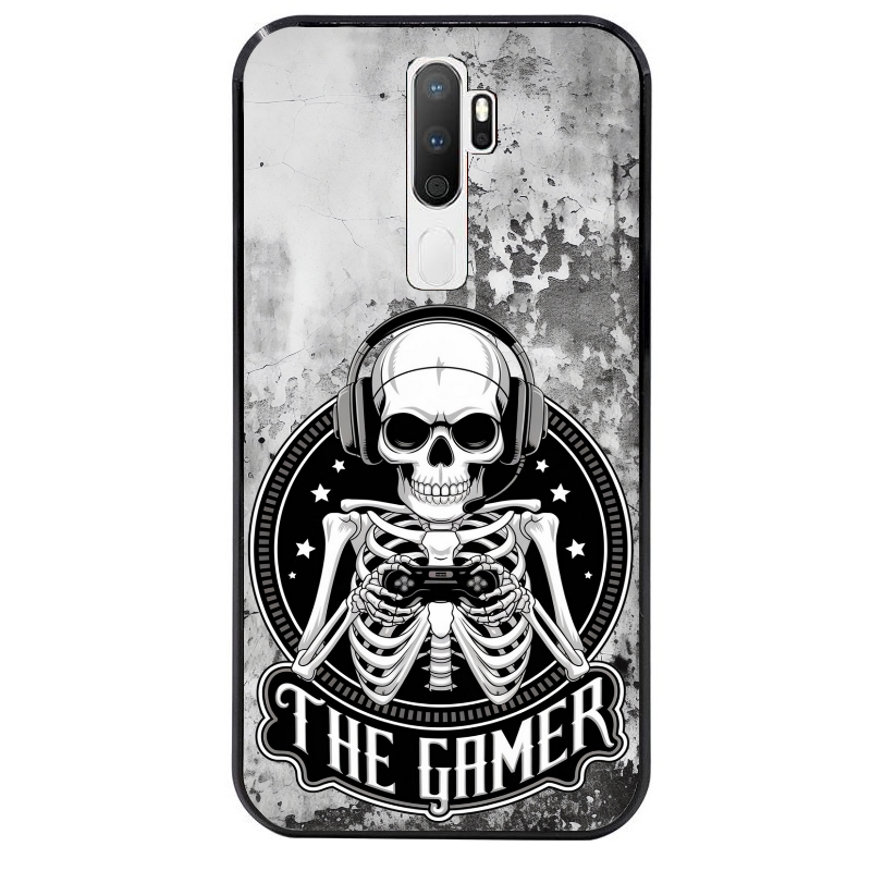 Coque noire taperso pour OPPO A5 A9 2020 avec motif tete de mort gamer beton protection antichoc personnalisée