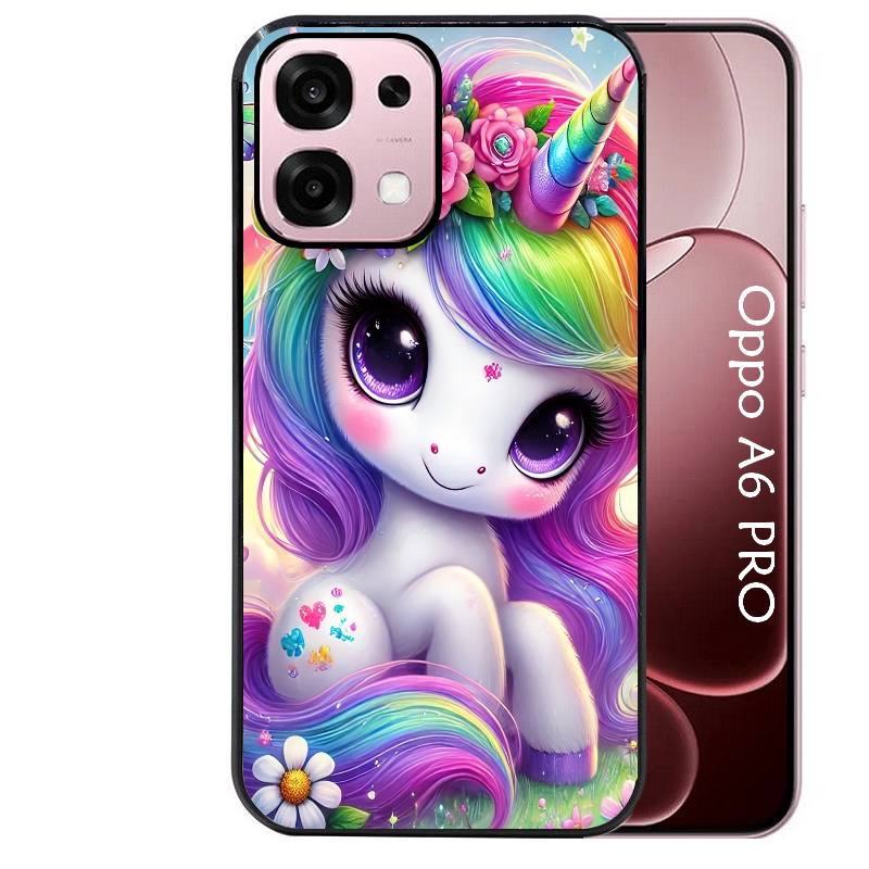 Coque noire taperso pour OPPO A6 PRO 4G et 5G avec motif licorne et fleurs protection antichoc personnalisée