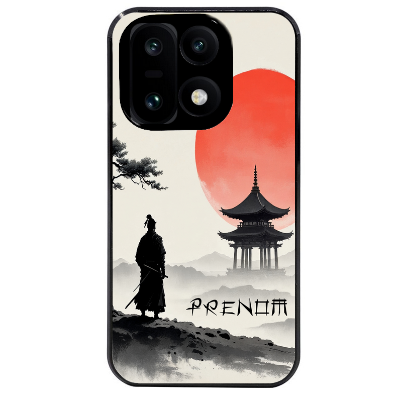 Coque noire taperso pour OnePlus 15 avec motif samourai et temple personnalisee protection antichoc personnalisée