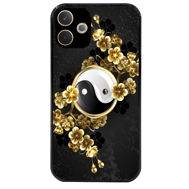 Coque noire taperso pour OPPO A5 PRO 4G et 5G avec motif yin yang et fleur protection antichoc personnalisée