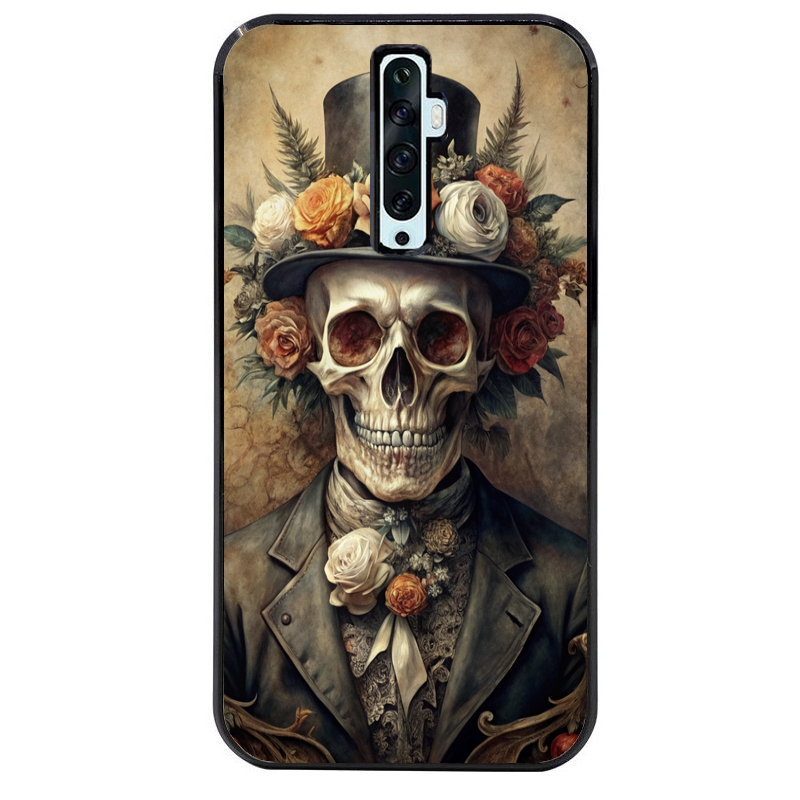 Coque noire taperso pour OPPO Reno 2 et 2Z avec motif tete de mort chapeau protection antichoc personnalisée