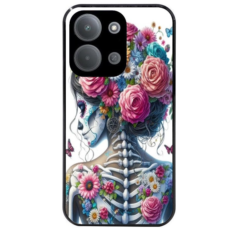 Coque noire taperso pour POCO C85 avec motif tete de mort calavera papillon protection antichoc personnalisée