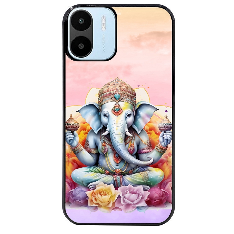 Coque noire taperso pour Redmi A1 et A2 avec motif elephant namaste protection antichoc personnalisée
