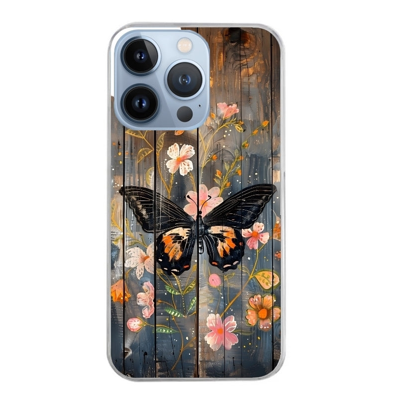 Coque taperso pour Iphone 11 et PRO PRO MAX avec motif bois et papillon 2 protection antichoc personnalisée