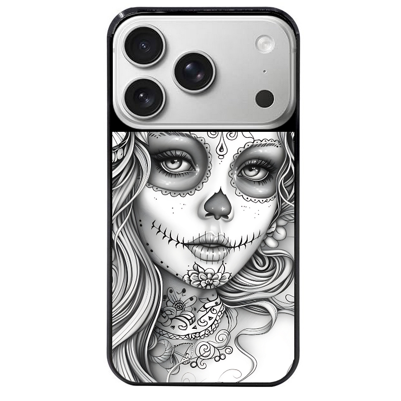 Coque noire taperso pour Iphone 17 17E AIR MAX PRO avec motif mort calavera tatoo protection antichoc personnalisée