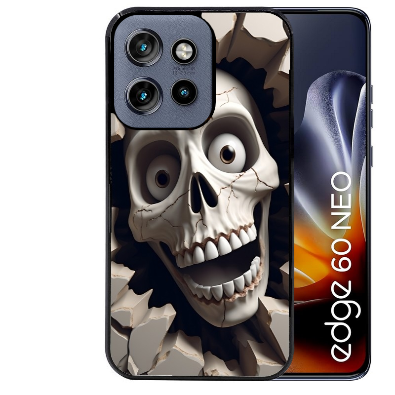 Coque noire taperso pour Moto Edge 60 et Neo Fusion Pro avec motif tete de mort smile protection antichoc personnalisée