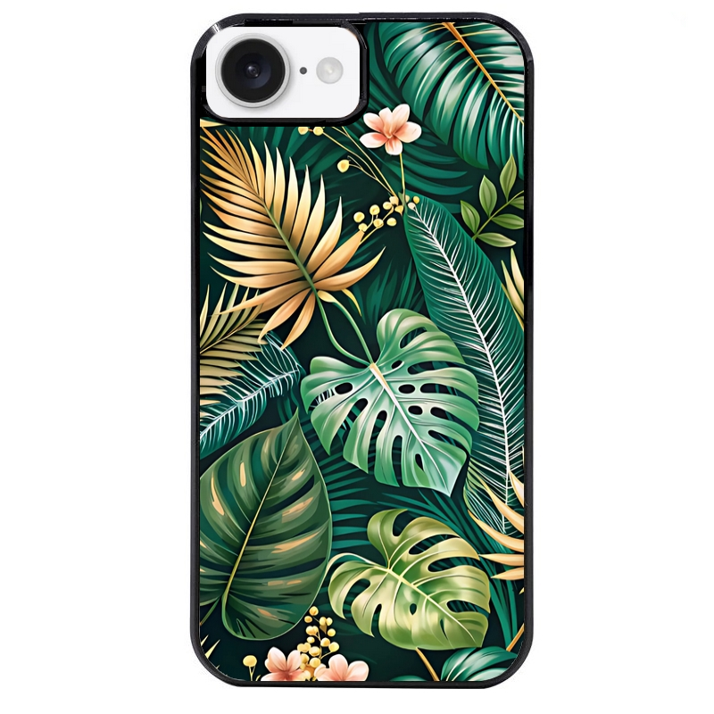 Coque noire taperso pour Iphone 16 16E PLUS MAX PRO avec motif jungle dore protection antichoc personnalisée