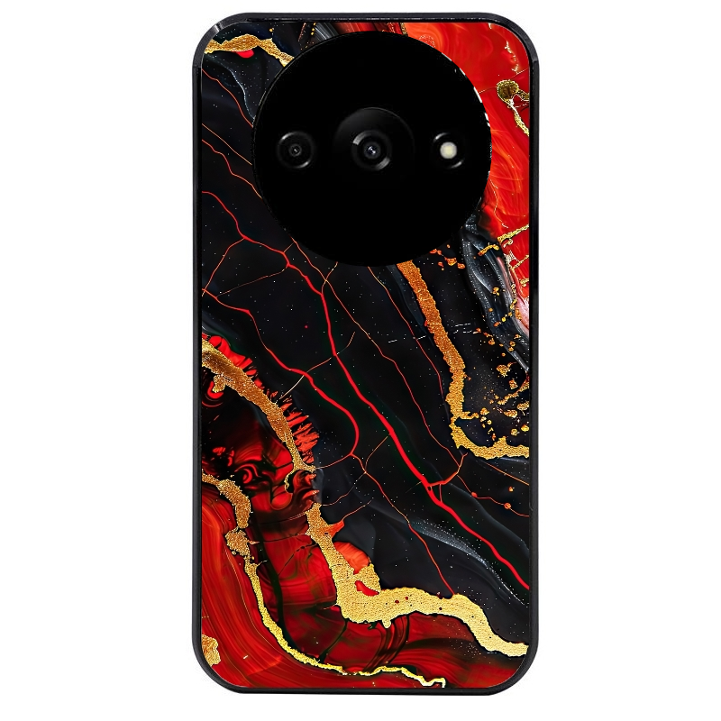 Coque noire taperso pour Redmi A3 avec motif marbre rouge protection antichoc personnalisée