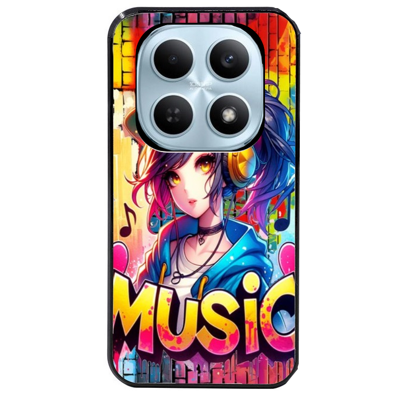 Coque noire taperso pour POCO M8 5G et PRO 5G avec motif anime manga et music protection antichoc personnalisée