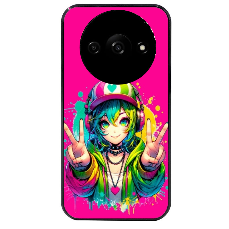 Coque noire taperso pour Redmi A3 avec motif anime manga et tag protection antichoc personnalisée