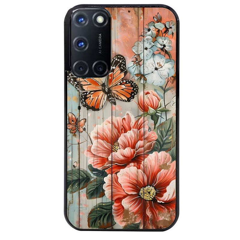 Coque noire taperso pour OPPO Reno 8 LITE avec motif bois et papillon 3 protection antichoc personnalisée